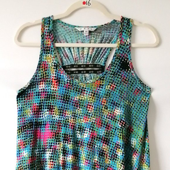 Cabi Womens Multicolor Sleeveless Dot Print Flowy Scoop Neck Tank Boho Dress XS - Picture 2 of 7